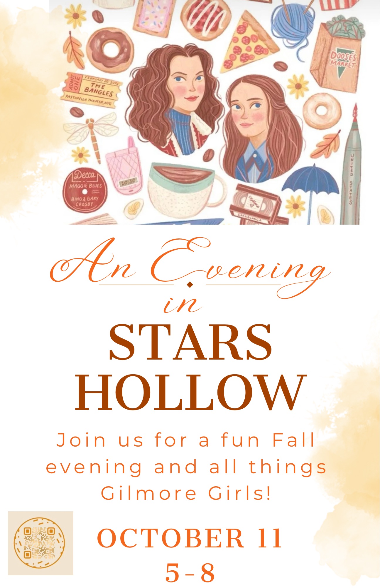 An Evening in Stars Hollow Flyer- Gilmore Girls event in Downtown Mebane for October 11 