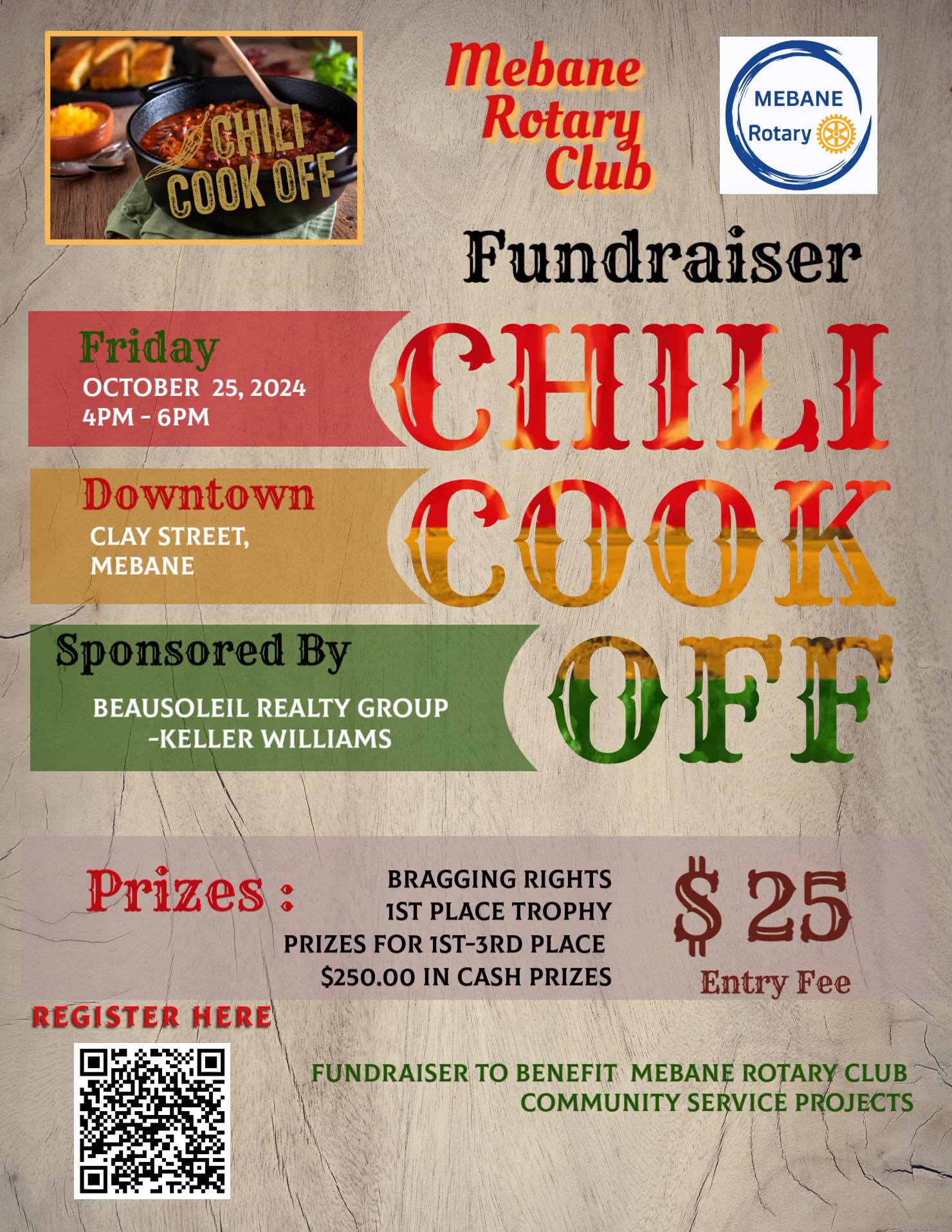 Images of Chili in a bowl describing prizes and the entry fee for the event