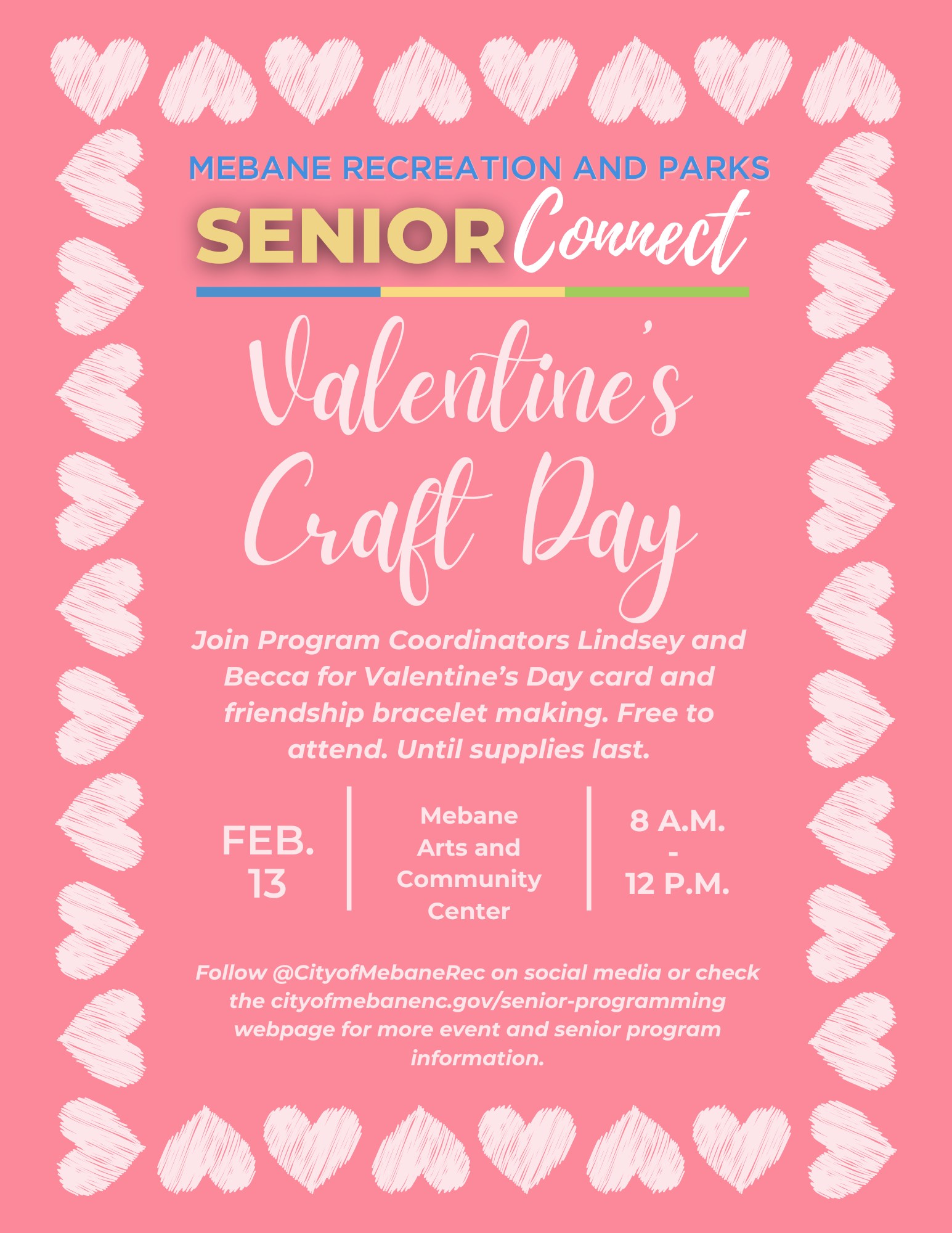 Valentine's Craft Day Flyer in pink with hearts